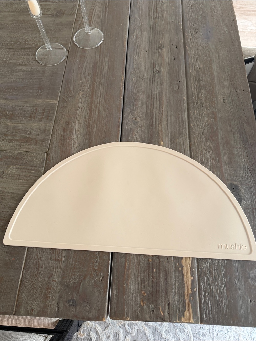 mushie Kids Half-Round Placemat in Soft Beige